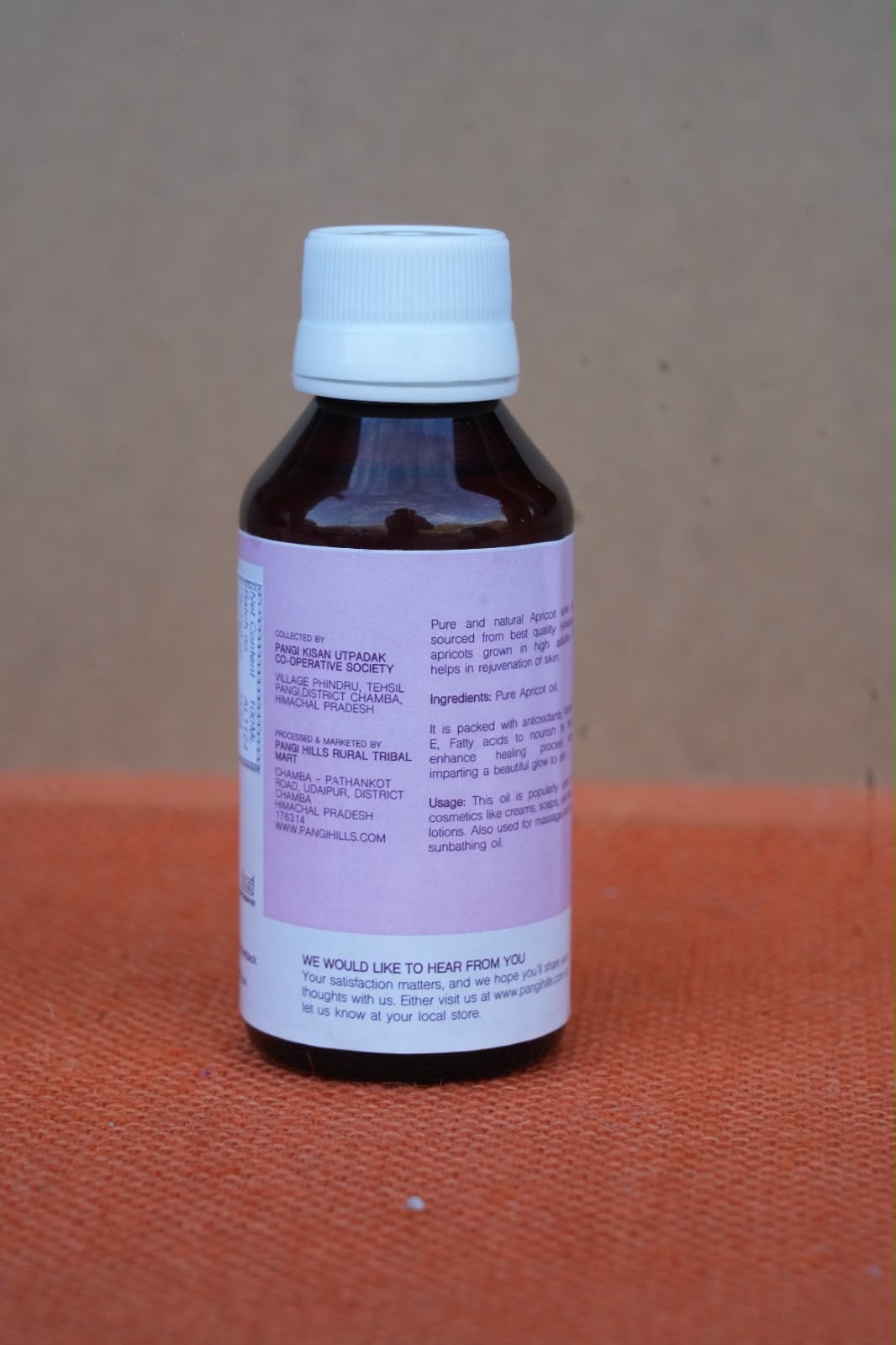 Pangi Hills Apricot Oil 100ml ingredients and usage label