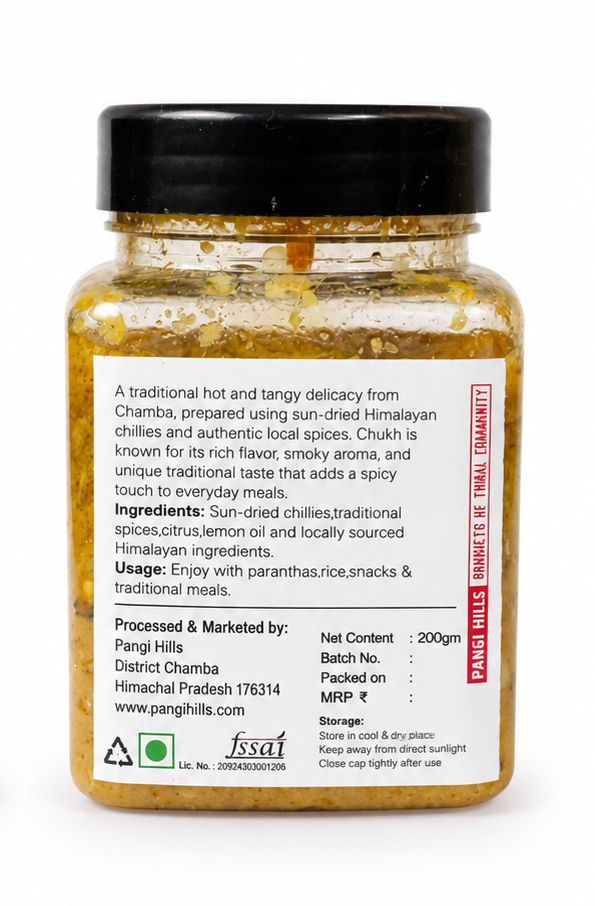 Pangi Hills Green Chukh Chilli 200gm back label