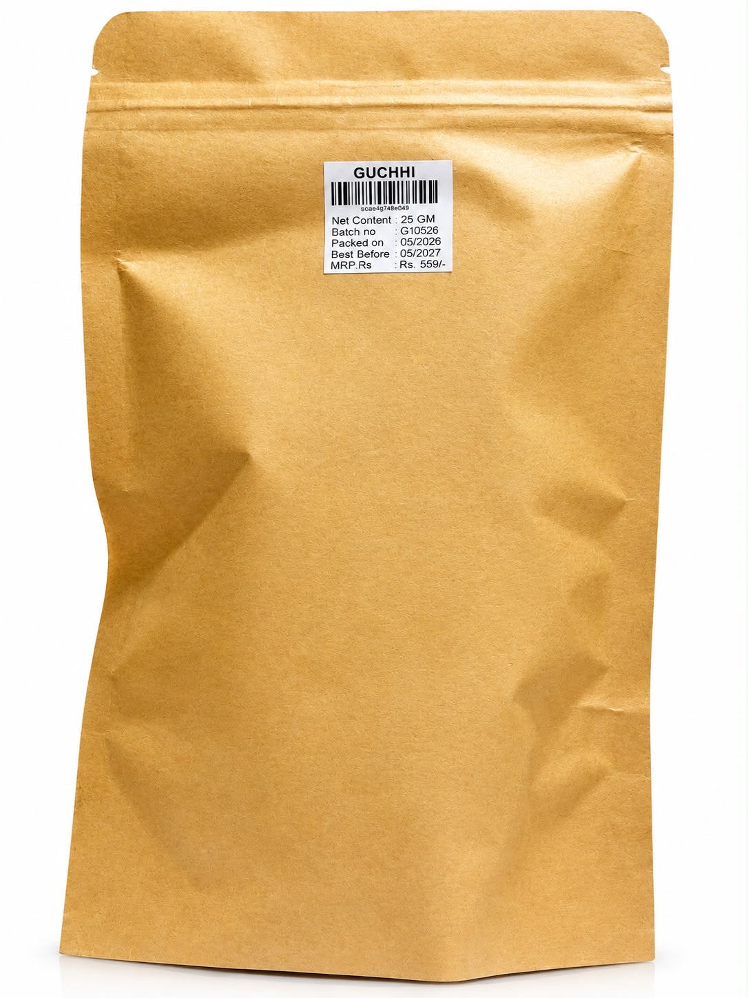 Pangi Hills Guchhi dried morel mushrooms 25gm pouch back and MRP
