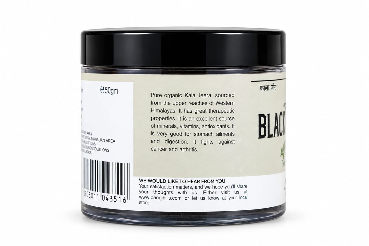 Pangi Hills Kala Jeera 50gm product description label